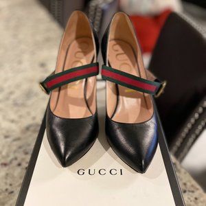 Gucci Black Leather Sylvie Mary Jane Pumps Size 38 (Women's size 8)